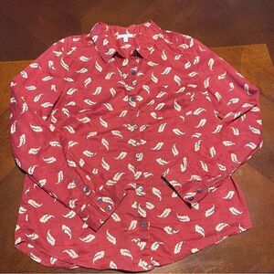 Halogen Size Large Button Up 100% Cotton Feather Long Sleeve Red